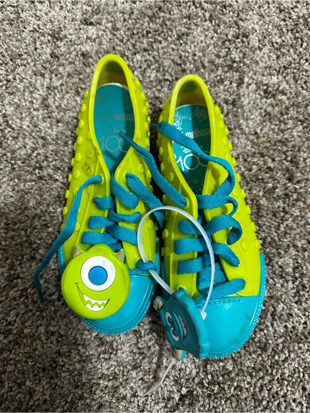 Mini Melissa Lime and Teal Monster Lace-Up Sneakers for Kids
